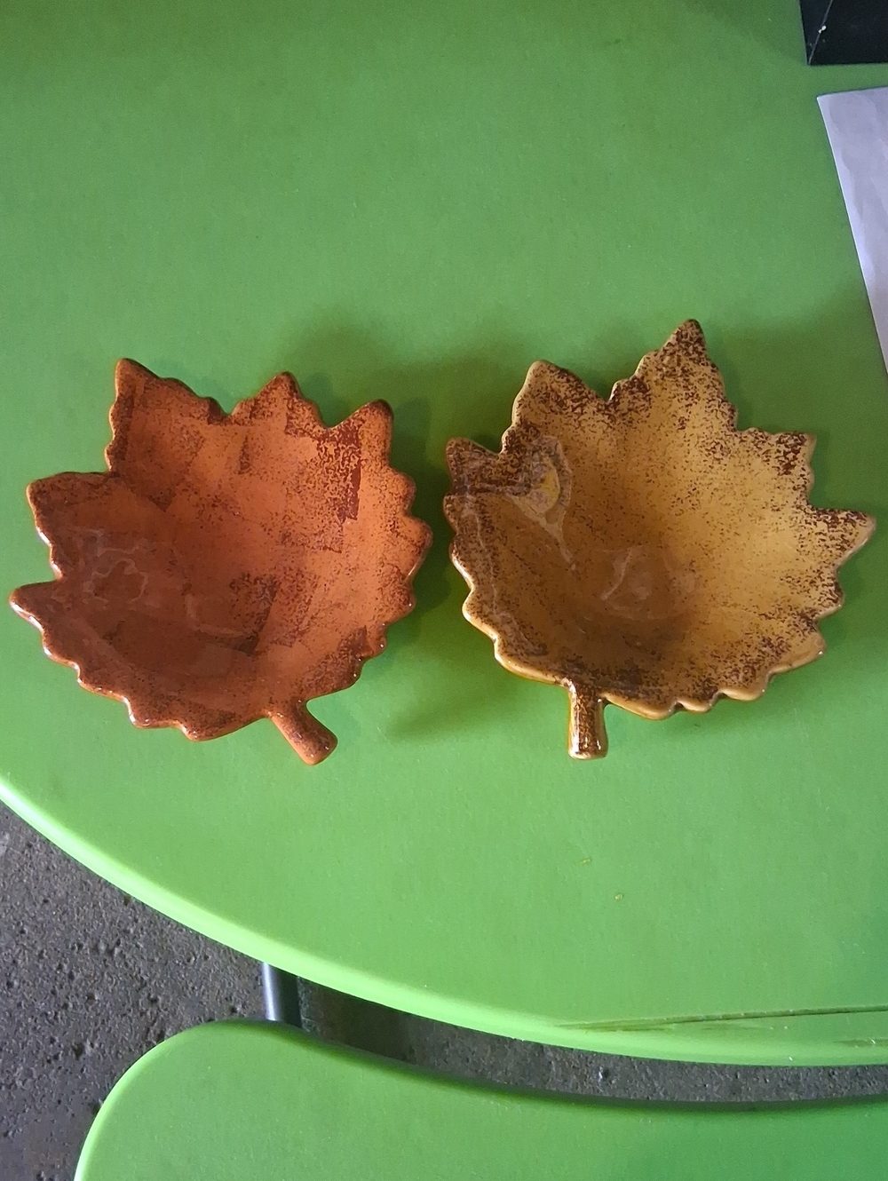 Leaf-Shaped Ceramic Dishes - Burnt Orange & Golden Yellow